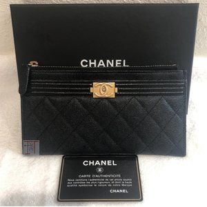 CHANEL Black Caviar O-Case Phone Card Case Wallet